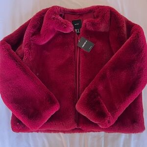 Forever 21 Plush Faux Fur Coat in Deep Pink